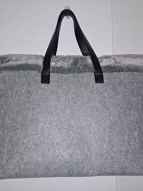 Plush Gray Tote Bag with Black Handles - Women Bags